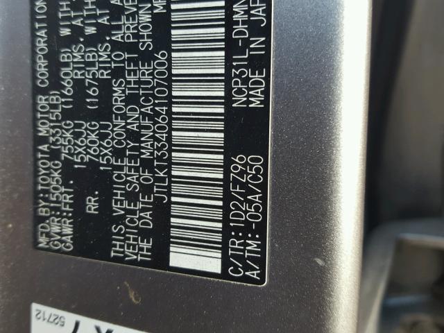 JTLKT334064107006 - 2006 TOYOTA SCION XB SILVER photo 10