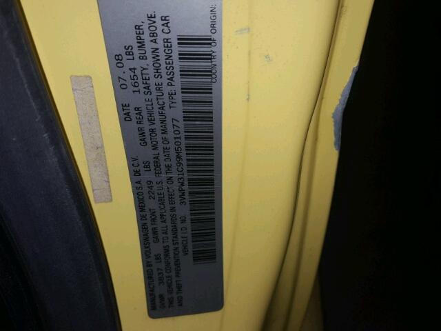 3VWPW31C99M501077 - 2009 VOLKSWAGEN NEW BEETLE 黄色 照片 10