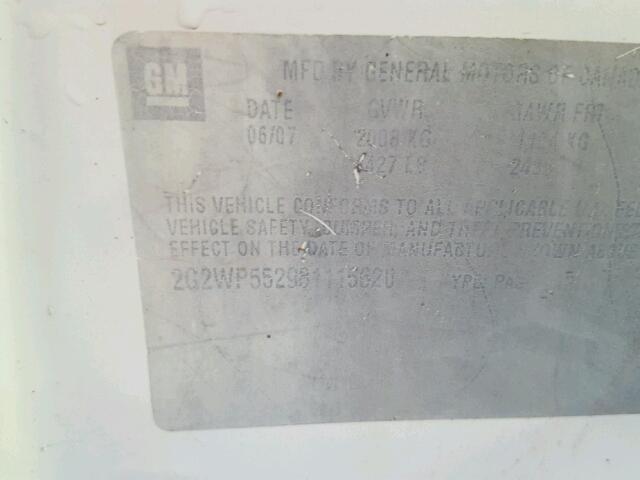 2G2WP552981115620 - 2008 PONTIAC GRAND PRIX WHITE photo 10