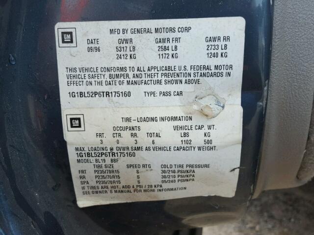 1G1BL52P6TR175160 - 1996 CHEVROLET CAPRICE CL 蓝色 照片 10