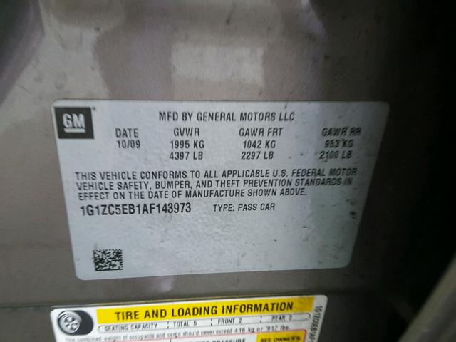 1G1ZC5EB1AF143973 - 2010 CHEVROLET MALIBU 1LT 棕色 照片 10