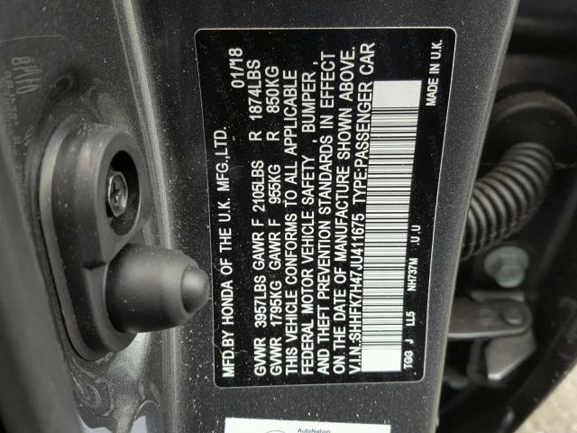 SHHFK7H47JU411675 - 2018 HONDA CIVIC SPOR GRAY photo 10