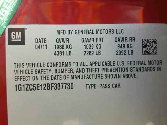 1G1ZC5E12BF337730 - 2011 CHEVROLET MALIBU 1LT 勃艮第红 照片 10