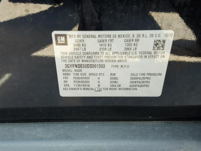 3GYFNDE30DS561393 - 2013 CADILLAC SRX PERFOR BLACK photo 10