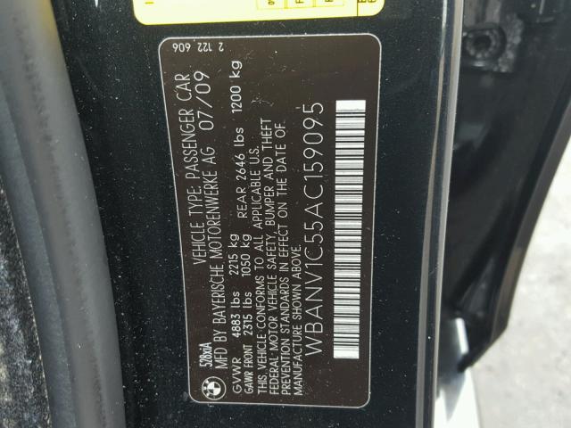 WBANV1C55AC159095 - 2010 BMW 528 XI BLACK photo 10