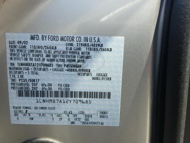 1LNHM87A12Y709685 - 2002 LINCOLN LS Gümüş foto 10