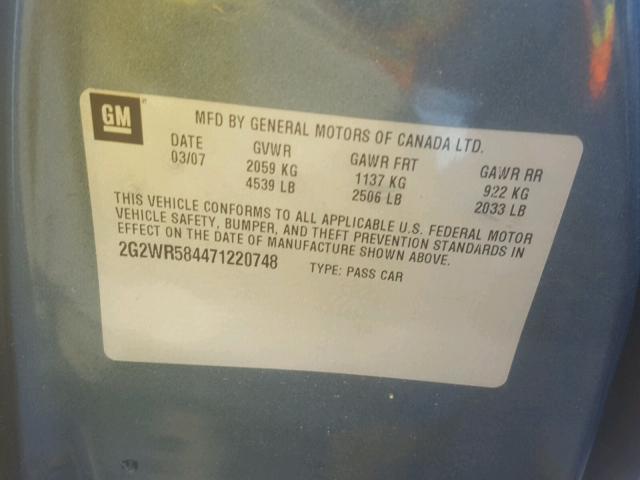 2G2WR584471220748 - 2007 PONTIAC GRAND PRIX GRAY photo 10