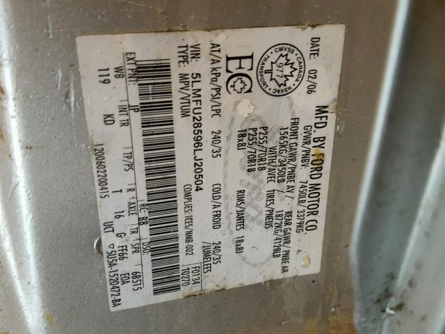 5LMFU28596LJ20504 - 2006 LINCOLN NAVIGATOR SILVER photo 10