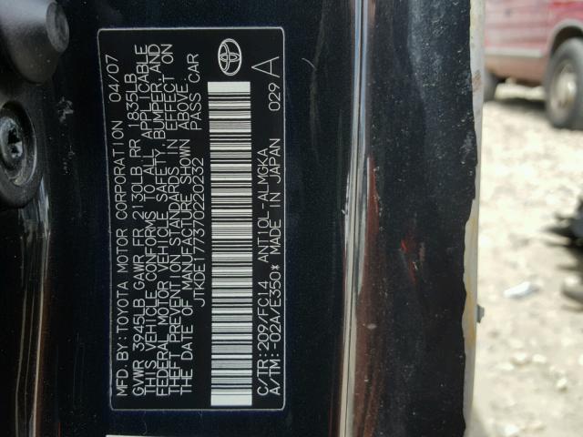 JTKDE177370220232 - 2007 TOYOTA SCION TC 黑色 照片 10