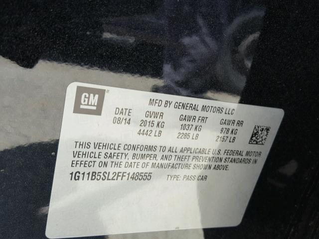 1G11B5SL2FF148555 - 2015 CHEVROLET MALIBU LS შავი ფოტო 10