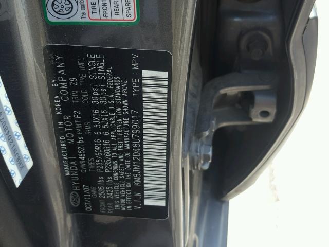 KM8JN12D48U799017 - 2008 HYUNDAI TUCSON SE GRAY photo 10