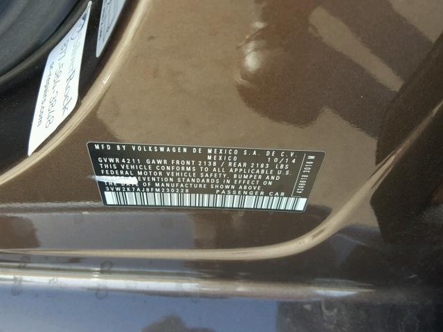 3VW2K7AJ8FM230228 - 2015 VOLKSWAGEN JETTA BASE 棕色 照片 10