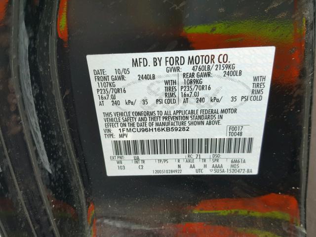 1FMCU96H16KB59282 - 2006 FORD ESCAPE HEV BLACK photo 10