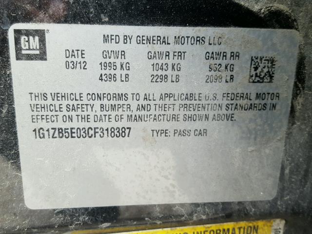 1G1ZB5E03CF318387 - 2012 CHEVROLET MALIBU LS BLACK photo 10