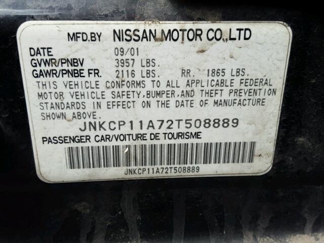 JNKCP11A72T508889 - 2002 INFINITI G20 BLACK photo 10