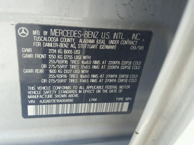 4JGAB72E1XA068890 - 1999 MERCEDES-BENZ ML 430 SILVER photo 10