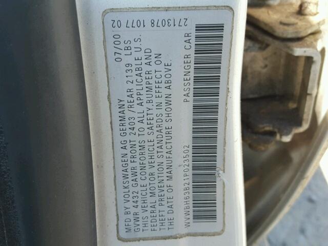 WVWBH63B21P023502 - 2001 VOLKSWAGEN PASSAT GLX 银色 照片 10