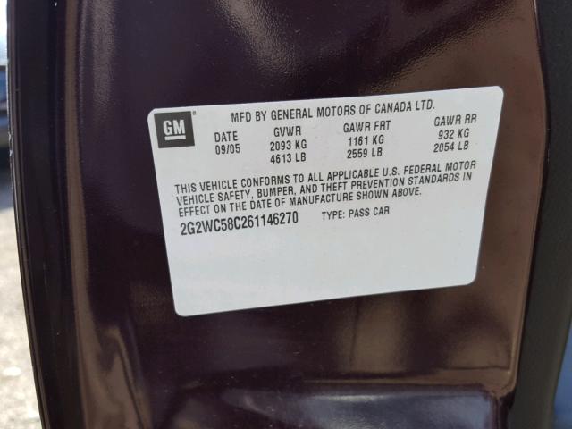 2G2WC58C261146270 - 2006 PONTIAC GRAND PRIX BURGUNDY photo 10