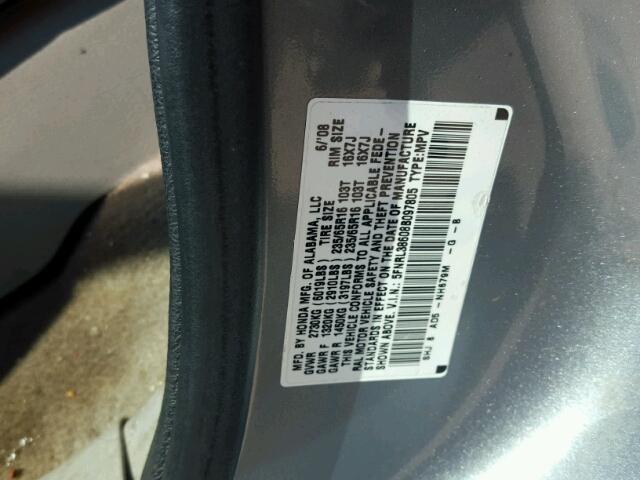 5FNRL38608B097805 - 2008 HONDA ODYSSEY EX SILVER photo 10