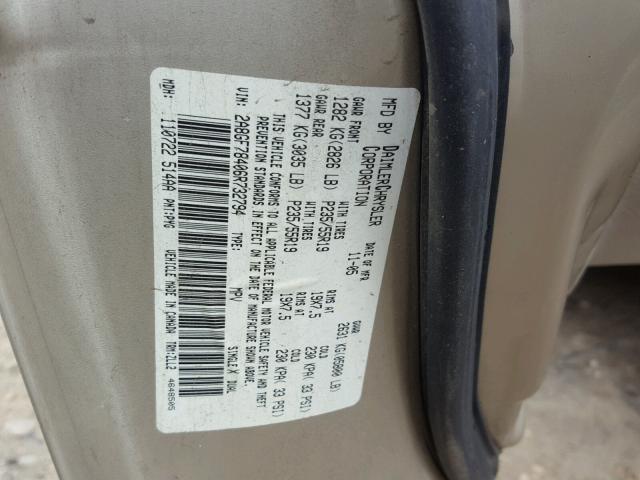 2A8GF78406R732794 - 2006 CHRYSLER PACIFICA L GOLD photo 10