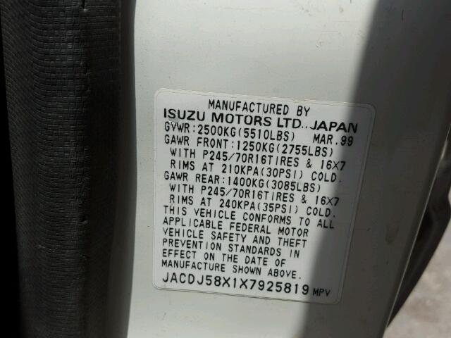 JACDJ58X1X7925819 - 1999 ISUZU TROOPER S WHITE photo 10