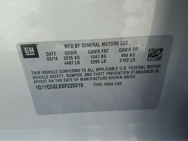 1G11C5SLXEF225619 - 2014 CHEVROLET MALIBU 1LT SILVER photo 10