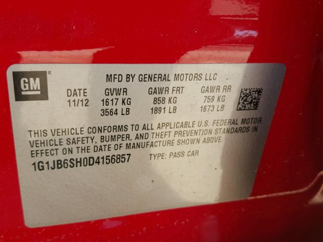 1G1JB6SH0D4156857 - 2013 CHEVROLET SONIC LS 红色 照片 10