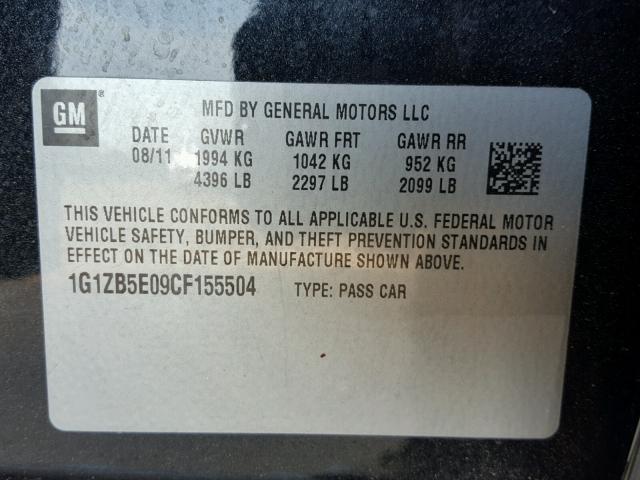 1G1ZB5E09CF155504 - 2012 CHEVROLET MALIBU LS BLACK photo 10