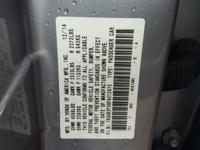 19UUB2F56FA012975 - 2015 ACURA TLX TECH GRAY photo 10