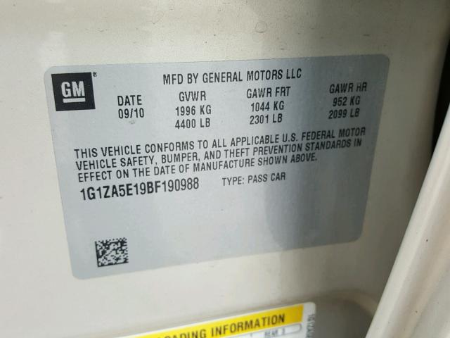 1G1ZA5E19BF190988 - 2011 CHEVROLET MALIBU LS TAN photo 10