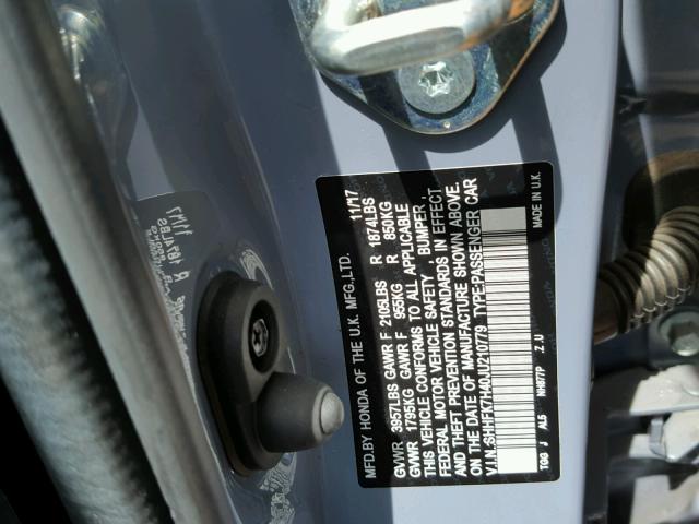 SHHFK7H40JU210779 - 2018 HONDA CIVIC SPOR BLUE photo 10