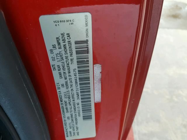 3VWRF31Y28M414575 - 2008 VOLKSWAGEN NEW BEETLE წითელი ფოტო 10