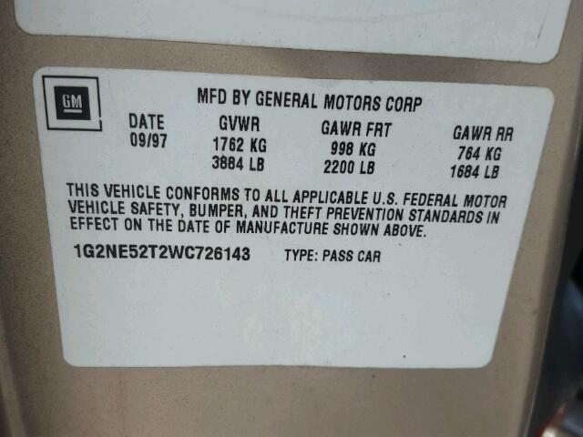 1G2NE52T2WC726143 - 1998 PONTIAC GRAND AM S Qəhvəyi foto 10