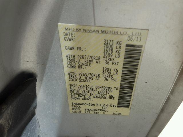 1N6BA0CH5DN312456 - 2013 NISSAN TITAN S SILVER photo 10