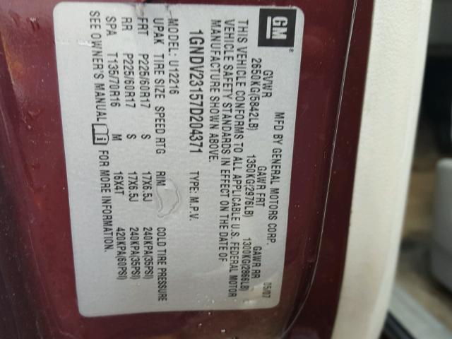 1GNDV23157D204371 - 2007 CHEVROLET UPLANDER L PURPLE photo 10