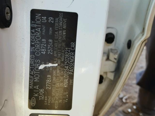 KNALD125475128221 - 2007 KIA AMANTI WHITE photo 10