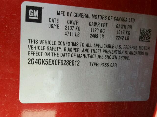 2G4GK5EX0F9288012 - 2015 BUICK REGAL RED photo 10