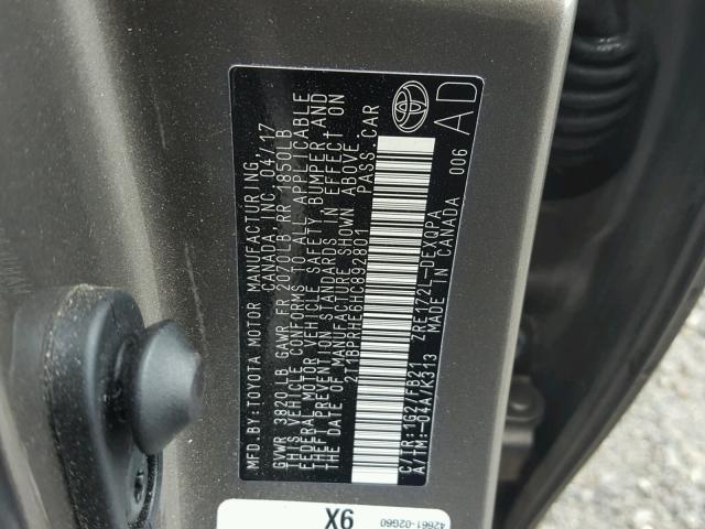 2T1BPRHE6HC892801 - 2017 TOYOTA COROLLA LE 灰色 照片 10