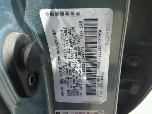 1NXBR32E25Z403921 - 2005 TOYOTA COROLLA LE 绿色 照片 10