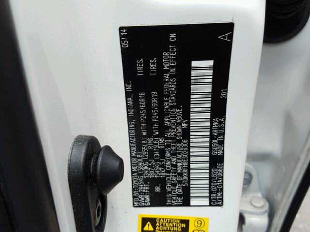 5TDKKRFH8ES026306 - 2014 TOYOTA HIGHLANDER ვერცხლისფერი ფოტო 10