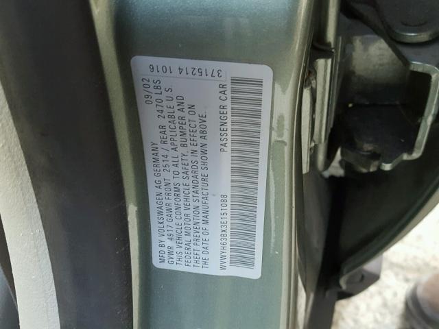 WVWYH63BX3E151088 - 2003 VOLKSWAGEN PASSAT GLX 绿色 照片 10