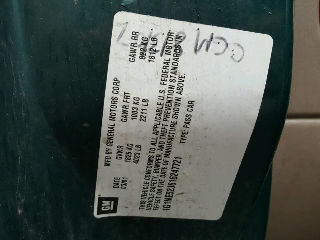 1G1NE52J616247721 - 2001 CHEVROLET MALIBU LS 绿色 照片 10