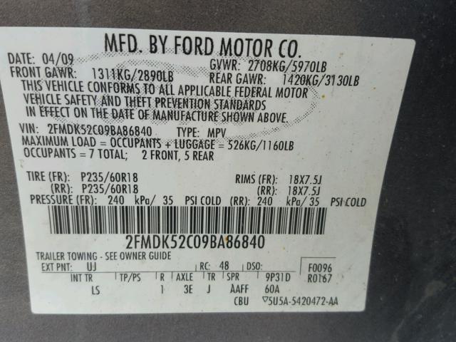 2FMDK52C09BA86840 - 2009 FORD FLEX SEL ორფეროვანი ფოტო 10