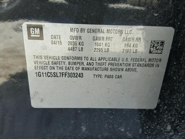 1G11C5SL7FF303243 - 2015 CHEVROLET MALIBU 1LT შავი ფოტო 10