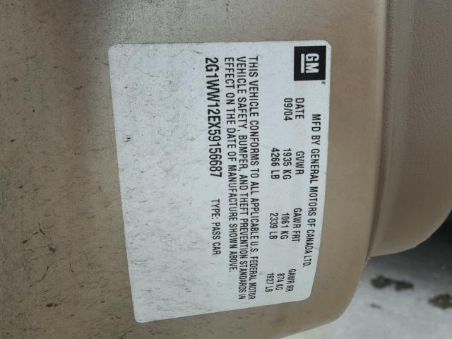 2G1WW12EX59156687 - 2005 CHEVROLET MONTE CARL 金色 照片 10