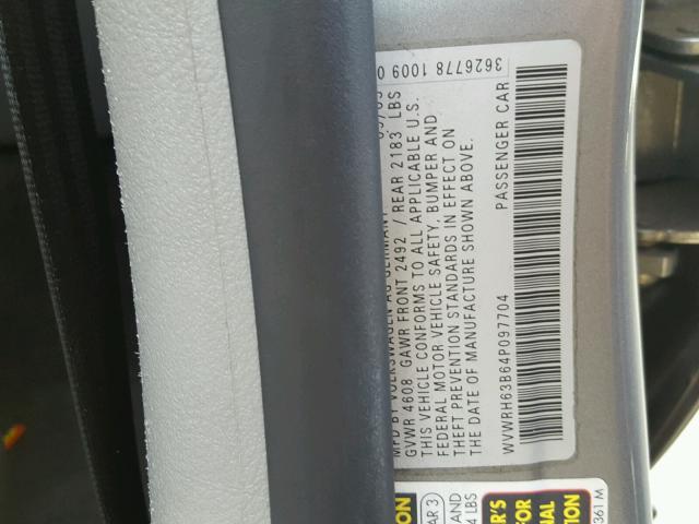 WVWRH63B64P097704 - 2004 VOLKSWAGEN PASSAT GLX GRAY photo 10