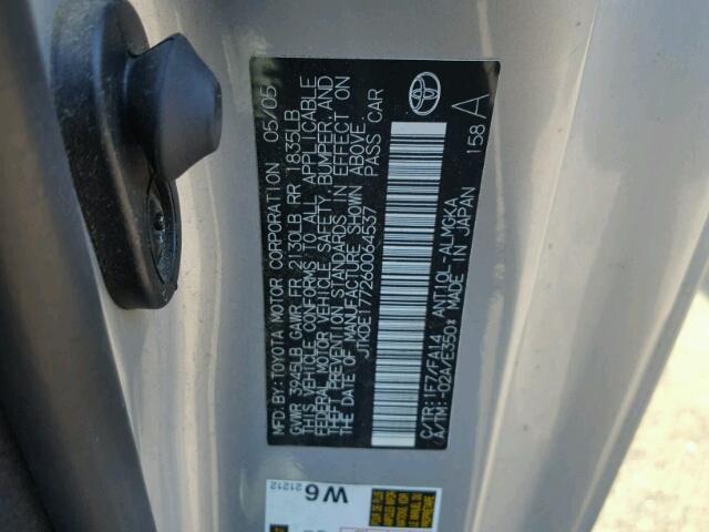 JTKDE177260064537 - 2006 TOYOTA SCION TC 银色 照片 10