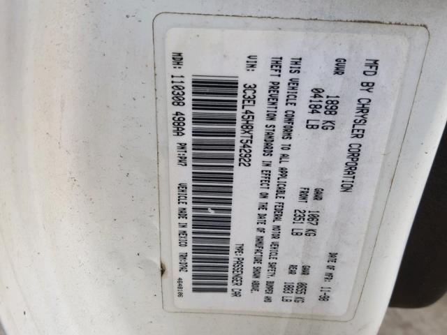 3C3EL45H8XT542922 - 1999 CHRYSLER SEBRING JX WHITE photo 10