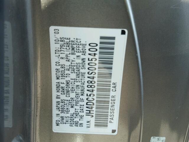 JH4DC54884S005400 - 2004 ACURA RSX GRAY photo 10