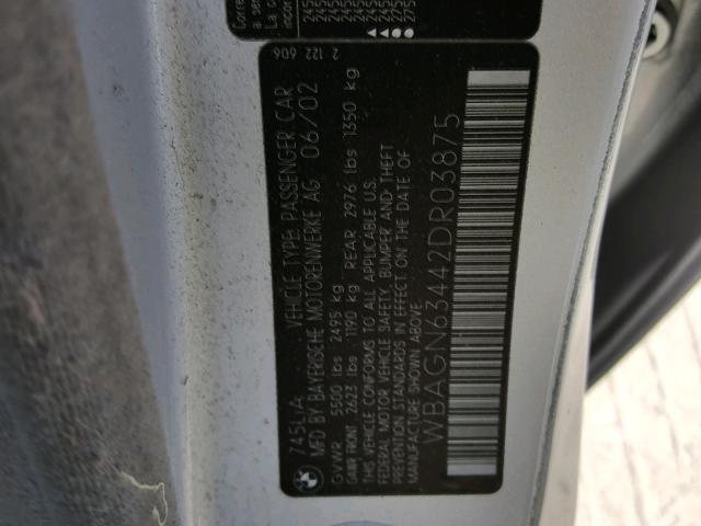 WBAGN63442DR03875 - 2002 BMW 745 LI SILVER photo 10